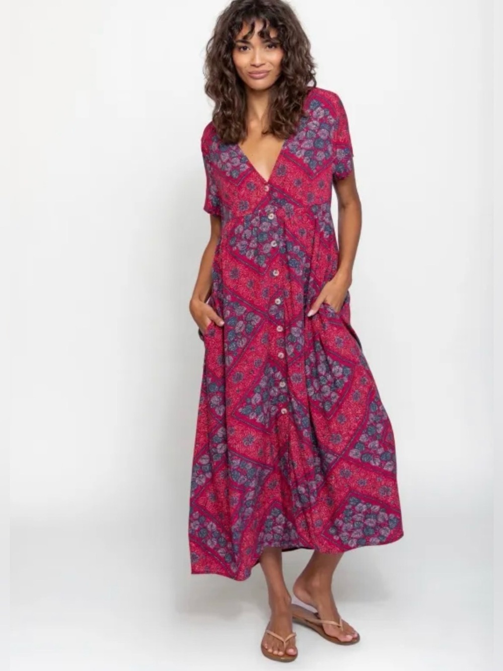 NEW Natural Life Avery Midi Dress - Red Batik Bandana XS